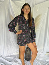 BLACK MARBLE PRINT ROMPER