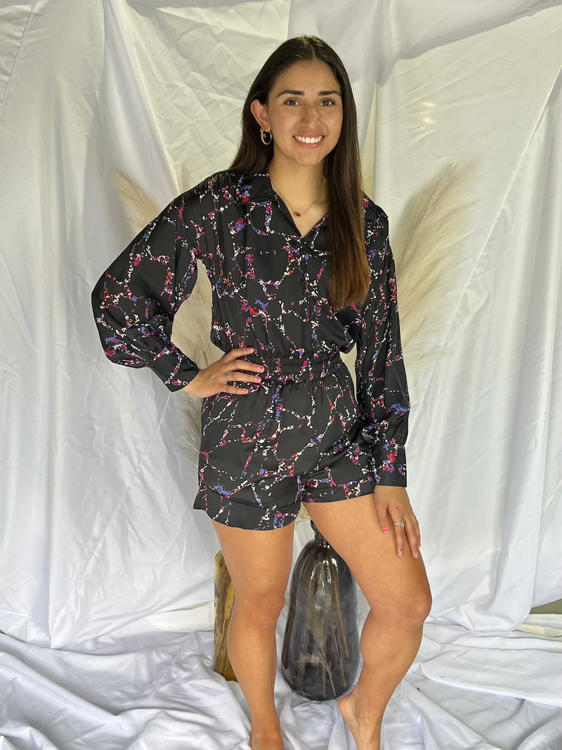 BLACK MARBLE PRINT ROMPER