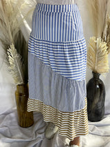 BLUE STRIPED MIDI SKIRT