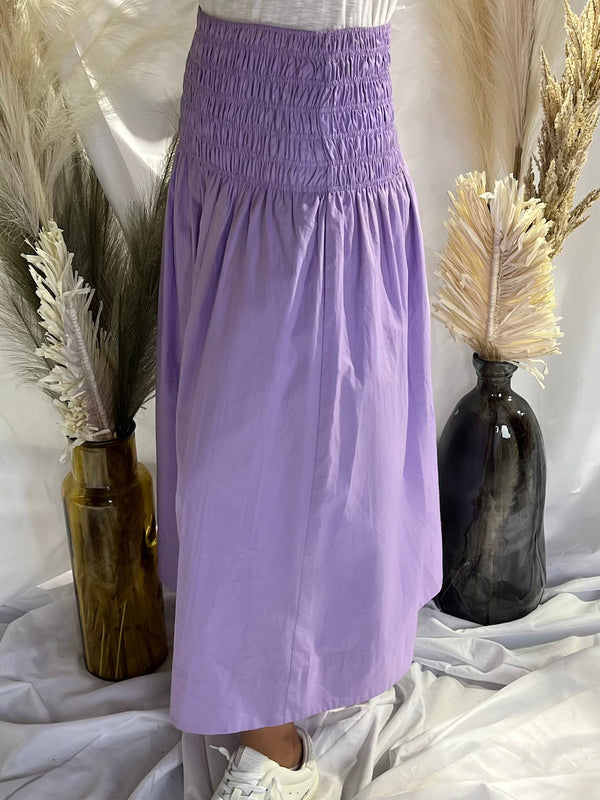 LAVENDER POPLIN SHIRRED MAXI SKIRT