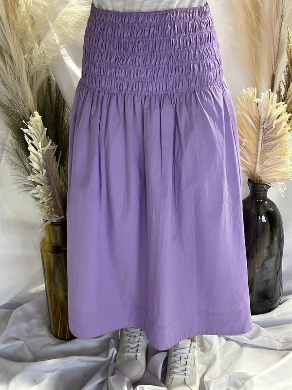 LAVENDER POPLIN SHIRRED MAXI SKIRT