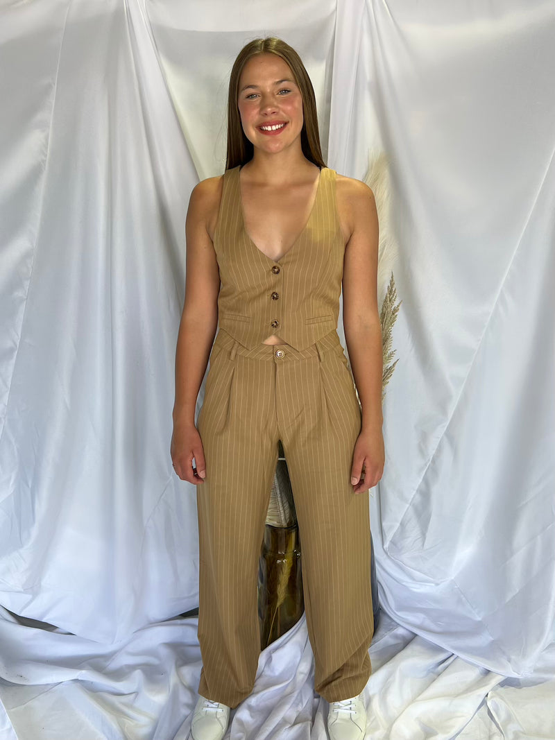 TAN PINSTRIPE TROUSERS