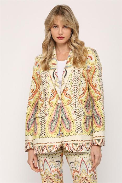 Yellow Multi Linen Print Blazer