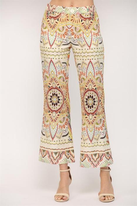 Yellow Multi Linen Flare Pants