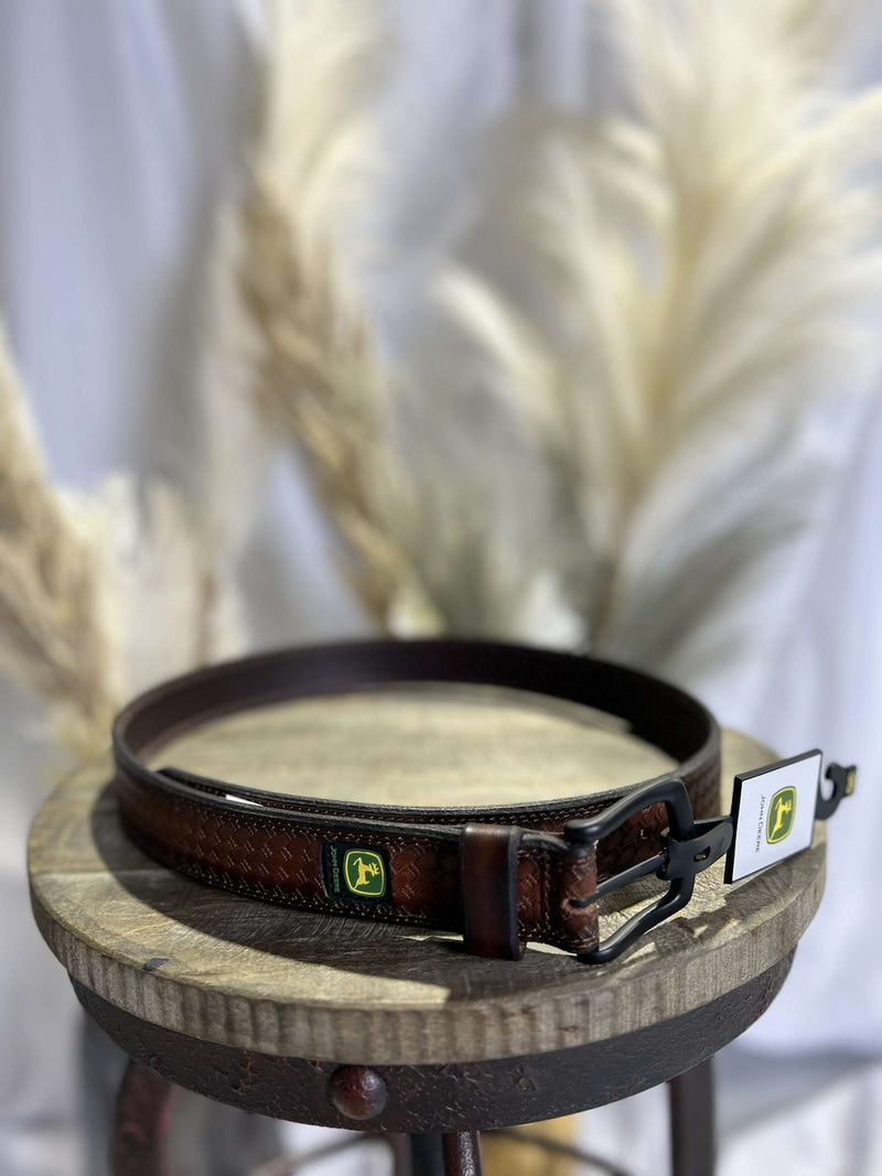 BROWN BRIDLE LEATHER BASKET WEAVE BELT