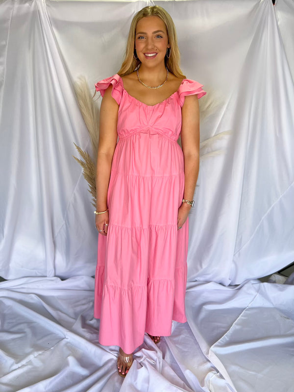 PINK V-NECK TIERED MAXI DRESS