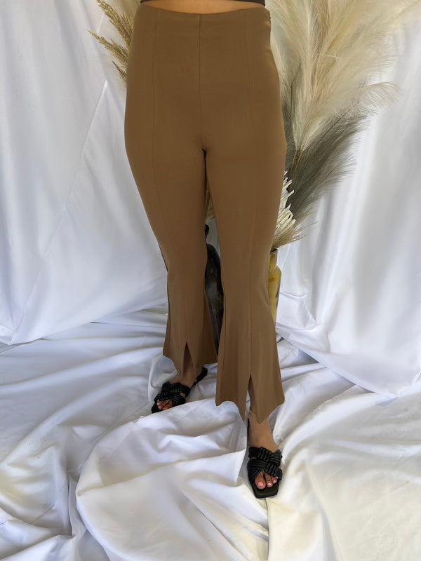 Toffee Front Slit Flare Pant