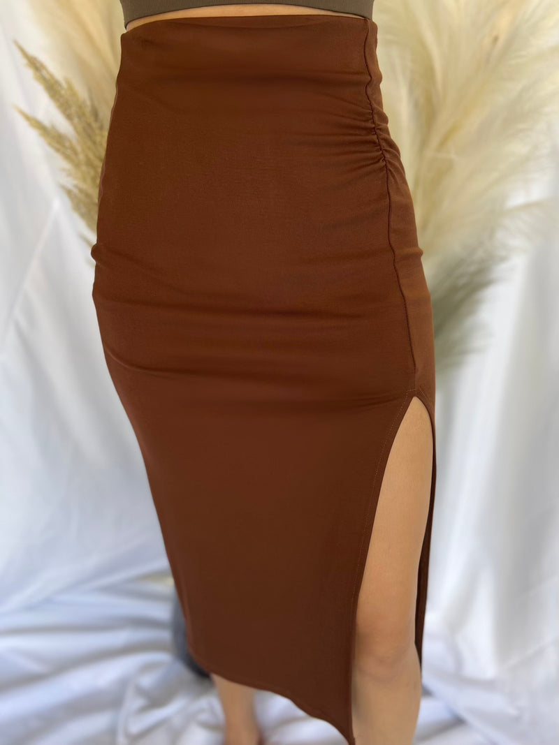 Zip Midi Skirt With Slit