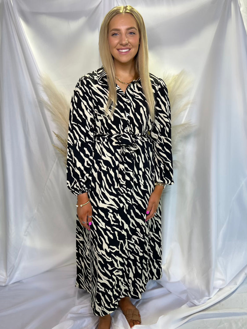 SILK ZEBRA PRINT TIE DRESS