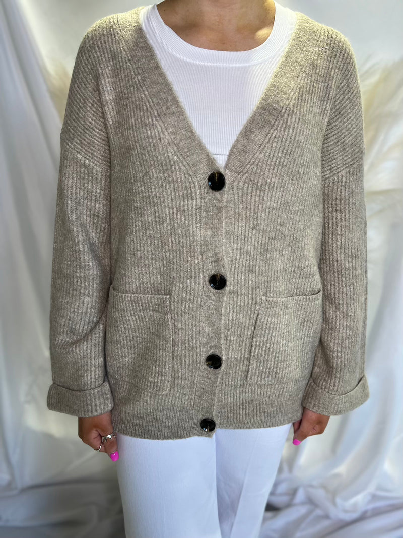 RIBBED CARDIGAN BEIGE