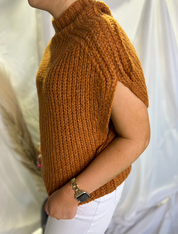 Short Sleeve Copper Sweater Turtleneck