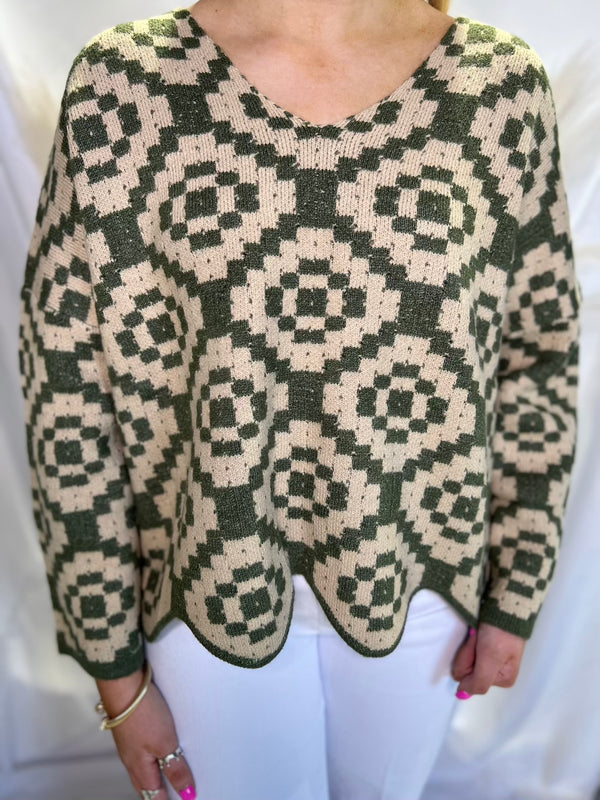 CROCHET SWEATER OLIVE/WHEAT