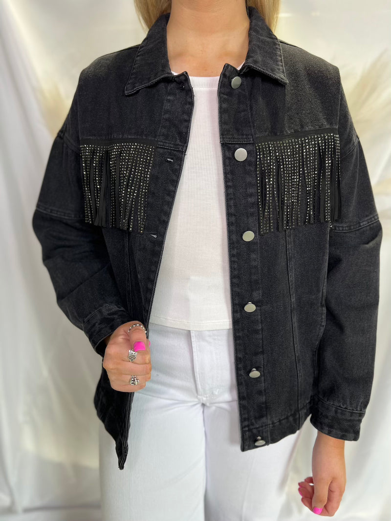 FAUX SUEDE FRINGE DENIM JACKET