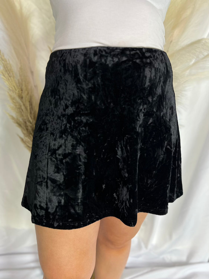 BLACK VELVET MINI SKATER SKIRT