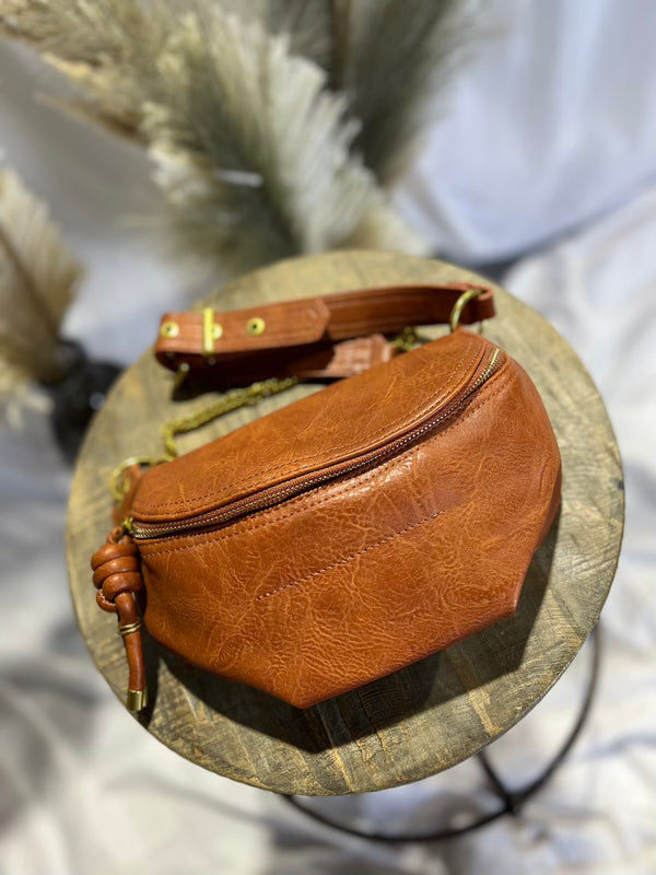 FAUX LEATHER BROWN FANNY BUM BAG