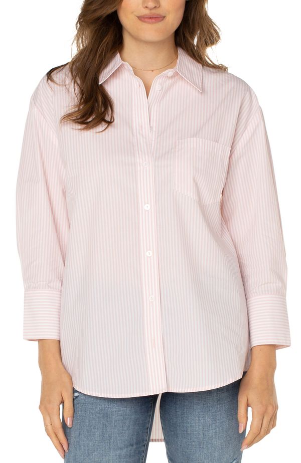 Peony Pin Stripe Oversized Classic Button Shirt