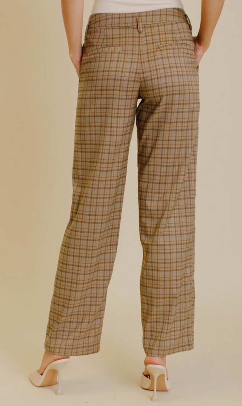 OLIVE GREY MID-RISE CHECK PANT