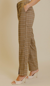 OLIVE GREY MID-RISE CHECK PANT