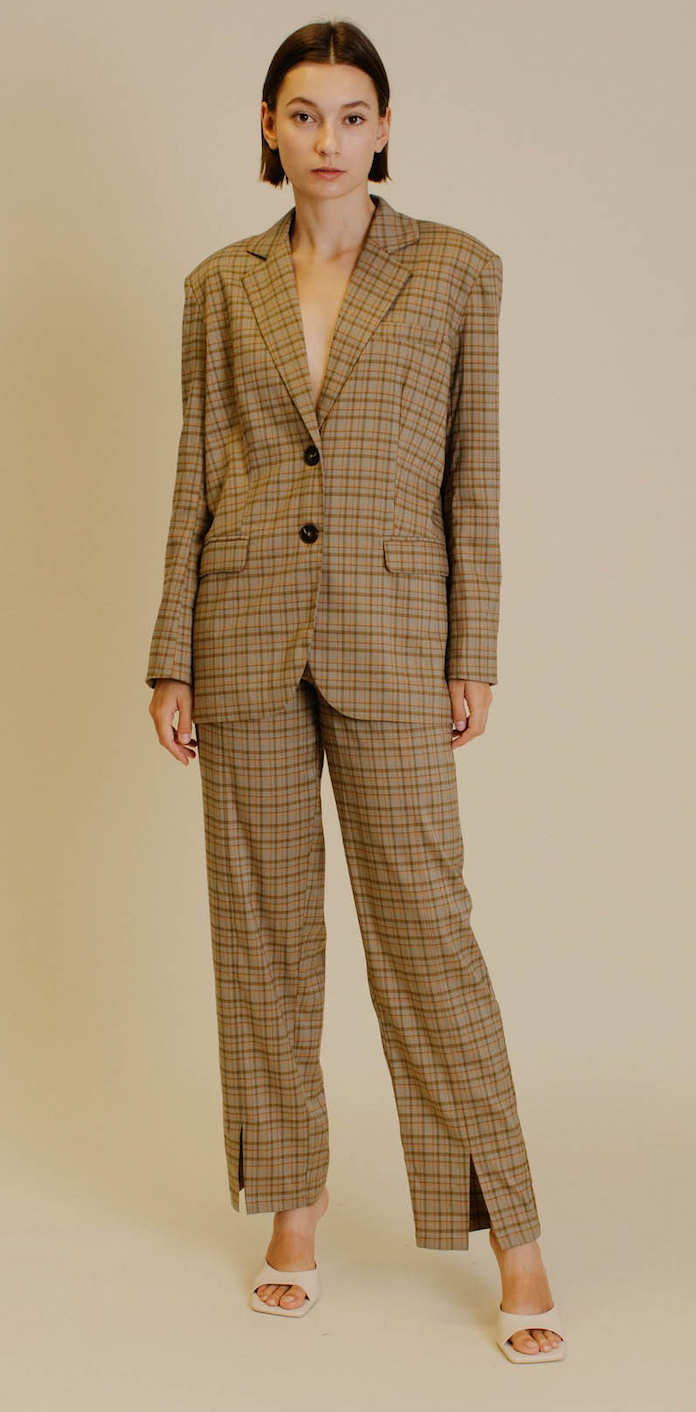 OLIVE GREY OVERSIZED CHECK BLAZER