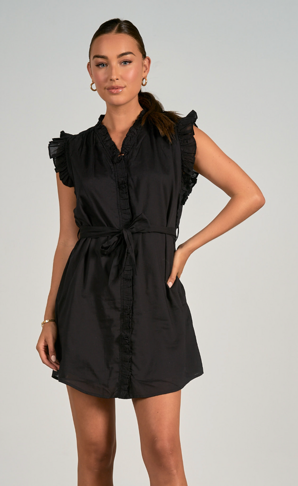 BLACK RUFFLE SLEEVE DRESS