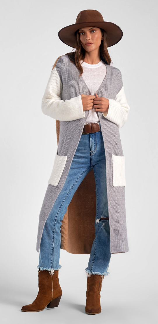 Long Color Block Cardigan