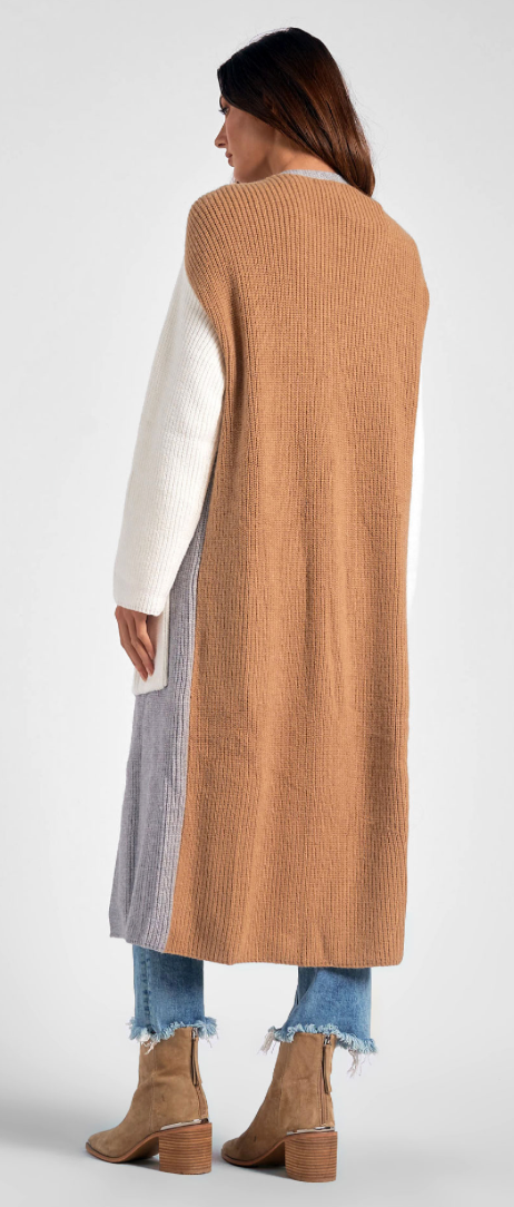 Long Color Block Cardigan