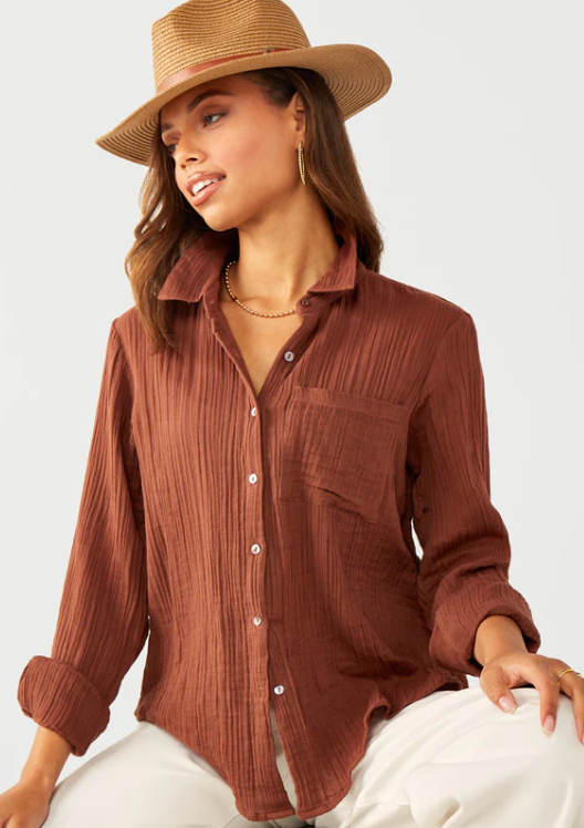 Crinkle Gauze Button Shirt