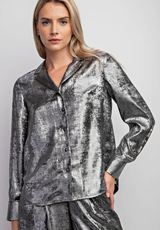 Long Sleeve Shimmer Woven Blouse