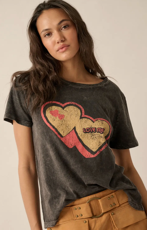 Mineral Washed Double Heart Graphic Tee