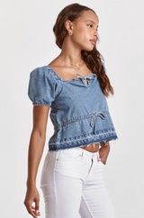 Mia Cinched Chambray Top