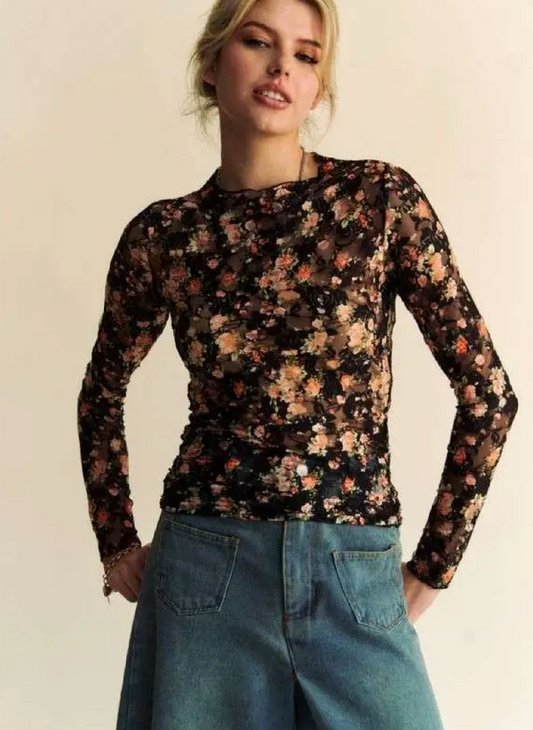 Lucia Floral Print Mesh Layering Top