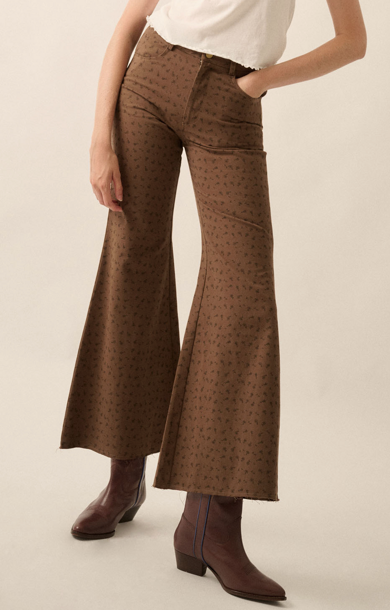 Everly Floral Twill  High-Waist Flare Pants