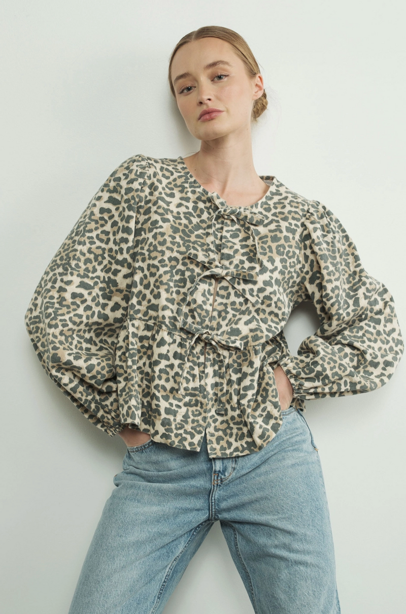 Aron  Animal Print Tow Tie Blouse