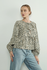 Aron  Animal Print Tow Tie Blouse