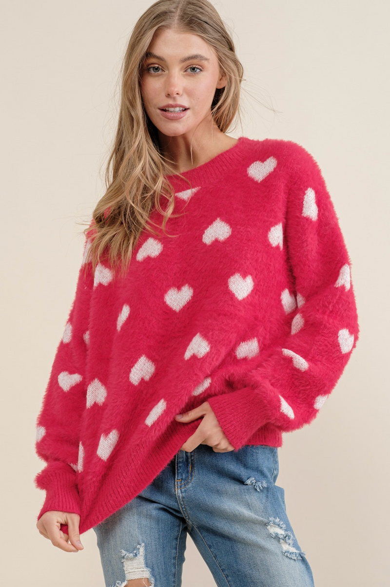 Danica Heart Pattern Boxy Knit Sweater