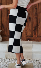 Onyx Checkered Knit Pencil Skirt