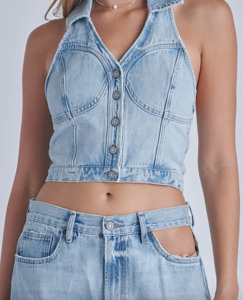 Halter Denim Crop Top